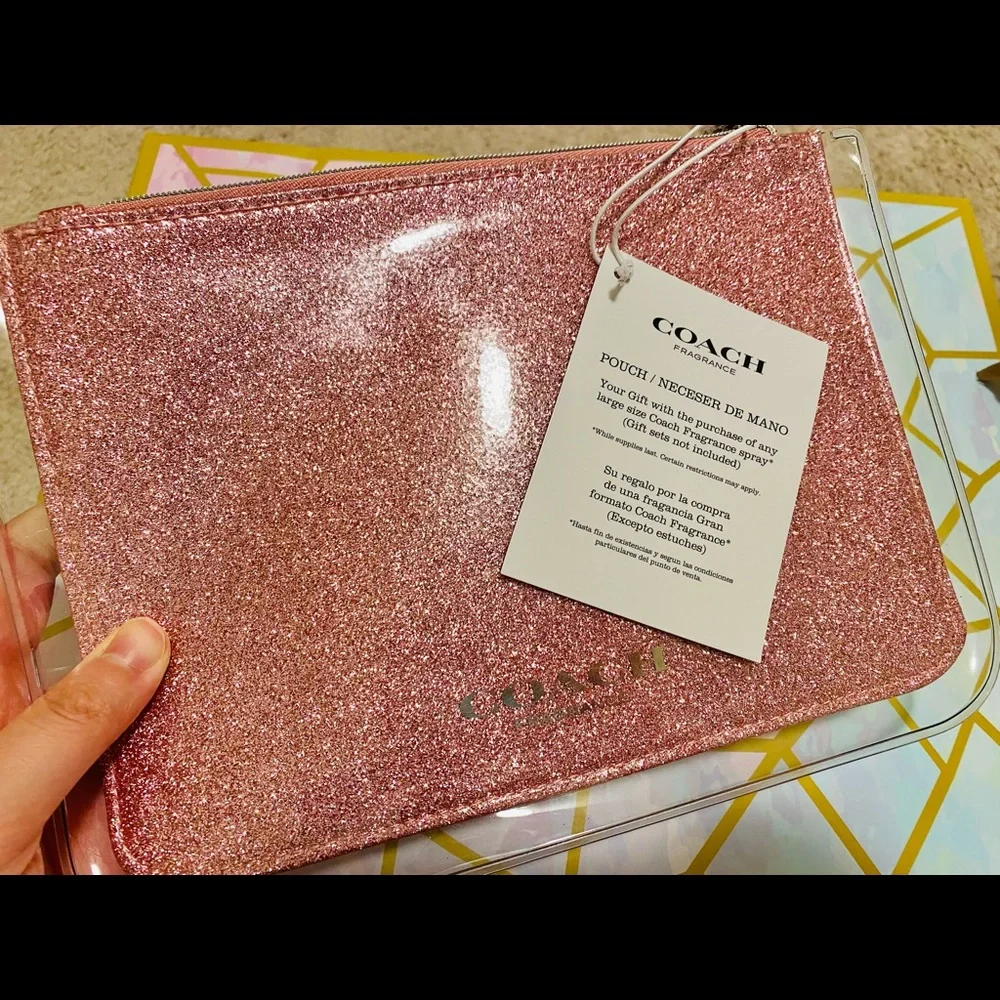 NWT COACH DREAMS SUNSET MAKEUP POUCH BAG GLITTERY PINK